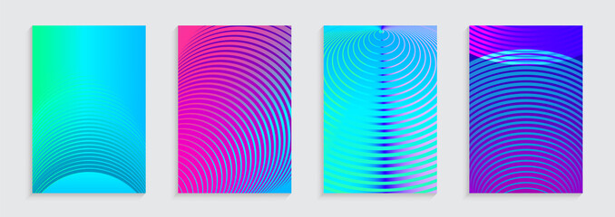 Vector illustration of bright color abstract pattern background with concentric circles for minimal dynamic cover design. Blue, pink, green placard poster template.