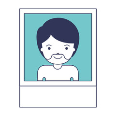 identification photo of guy with short hair and van dyke beard in blue color sections silhouette vector illustration