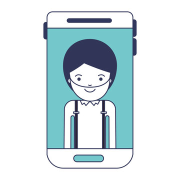 smartphone man profile picture with short hair and beard in blue color sections silhouette vector illustration