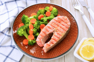 Grilled sockeye salmon steak