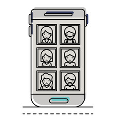 people picture profiles social network in smartphone screen in watercolor silhouette vector illustration