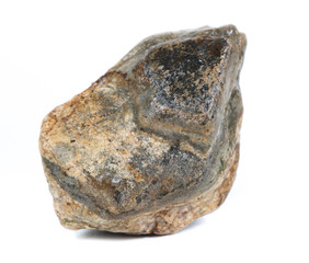 Single natural stone on white background, close-up