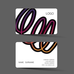 Neon business card template design. With inspiration from the abstract. Contact card for company. Two sided on the gray background. Vector illustration. 