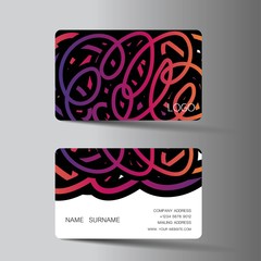 Neon business card template design. With inspiration from the abstract. Contact card for company. Two sided on the gray background. Vector illustration. 