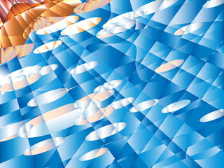 Blurred pseudo polygons, on blue Summer sky abstract background. Clear, with clouds. Vector background sky.