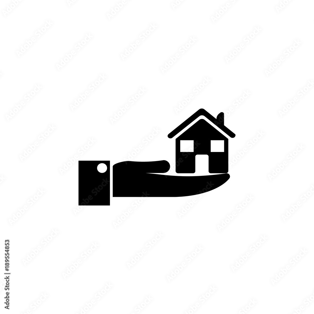 Poster the hand is holding the house icon. elements of real estate transactions icon for concept and web ap
