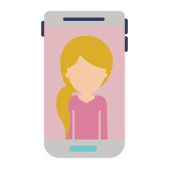smartphone faceless woman profile picture with pigtail hairstyle in colorful silhouette vector illustration