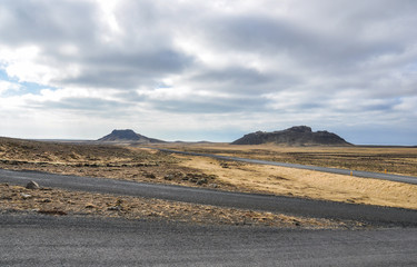 Rural Grass Landscape and Road in Iceland