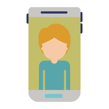 smartphone faceless guy profile picture with short hair in colorful silhouette vector illustration