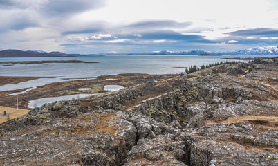 Iceland - Thingvellir National Park Rocky Landscape with Lake