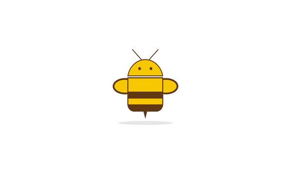 Bee Robot Logo Icon or Template, Hardworking bumblebee. Funny insect. The bee symbol. Vector image