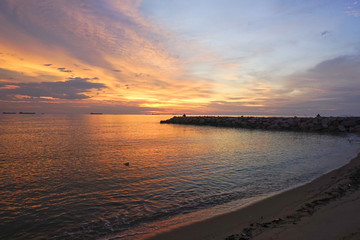 Beautiful scenery at seascape with twilight sky background.
