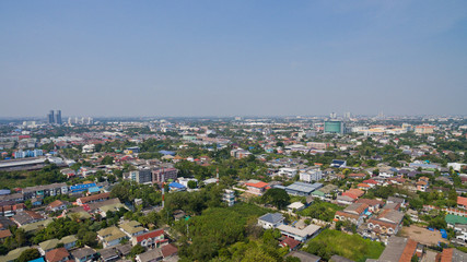 Aerial city view from flying drone at Nonthaburi, Thailand. top view of the city