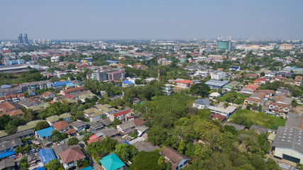 Aerial city view from flying drone at Nonthaburi, Thailand. top view of the city
