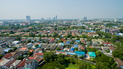Obraz premium Aerial city view from flying drone at Nonthaburi, Thailand. top view of the city