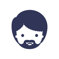 people graphic face of man with short hair and van dyke beard in dark blue silhouette and dotted contour vector illustration