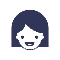 people graphic face of girl with middle length hair in dark blue silhouette and dotted contour vector illustration