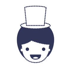 people graphic face of boy with short hair and small hat in dark blue silhouette and dotted contour vector illustration