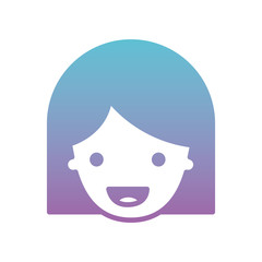 people graphic face of woman with middle length hair in degraded blue to purple color silhouette vector illustration
