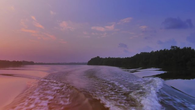 Boat Safari at early morning sunrise on Bentota Ganga river in Sri Lanka