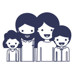 half body people with girl wavy hair and man with beard and woman with long straight hair and boy with short hair in dark blue silhouette and dotted contour vector illustration