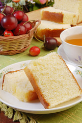 Slices of honey spong cake on the plate