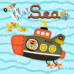 underwater journey with submarine cartoon