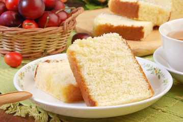 Slices of honey spong cake on the plate