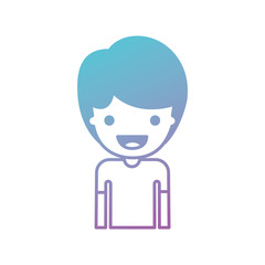 half body people with boy in t-shirt and short hair in degraded blue to purple color silhouette vector illustration