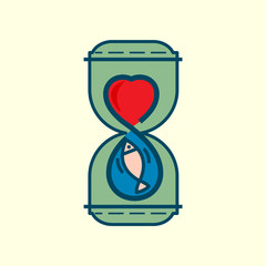 Sustainable food design concept. Symbolic use of hourglass representing either renewable and time. Creative symbol, sign, icon. Vector illustration.