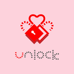 Assembling of 2 unlock simple line icons become heart shape. Its metaphorical as romantic love. Unlock concept design. Creative valentine’s heart symbol.  Vector illustration.