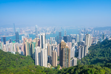 Naklejka premium Hong Kong, view of the city and the bay from Victoria Peak