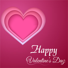 Valentine's greeting card with paper cut out pink heart. Vector