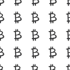 Bitcoin sign icon brush lettering seamless pattern, Grunge calligraphic symbols background, vector illustration