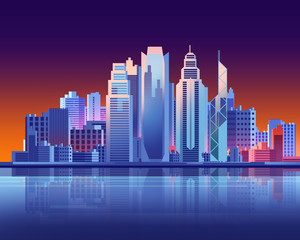 Fototapeta na wymiar Hong Kong skyscraper city flat graphic style illustration.