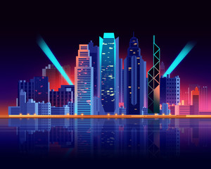 Obraz premium Hongkong wieżowiec miasto płaski graficzny styl ilustracji.