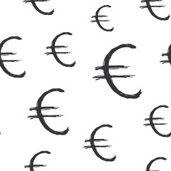 Euro sign icon brush lettering seamless pattern, Grunge calligraphic symbols background, vector illustration