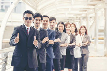 Fototapeta premium Team meeting introduce company worker in conference room. Diversity of Friend and student in Teams. Partner Team Shake hands together. Business Meeting Concept.