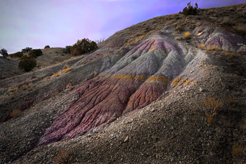 Rainbow Mountain in Utah, near Moab and Cleveland. Colorful Jurassic rock formation near...