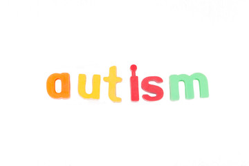 Autism text isolated on white background.