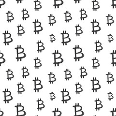 Bitcoin sign icon brush lettering seamless pattern, Grunge calligraphic symbols background, vector illustration