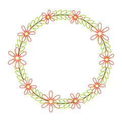 beautiful floral wreath with spring flowers leaves vector illustration color line design