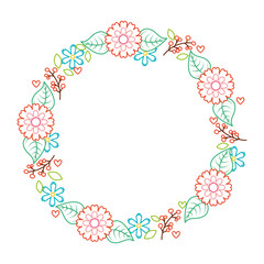 beautiful floral wreath with spring flowers leaves vector illustration color line design