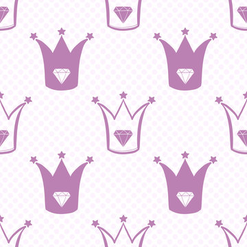 Cute pattern with crown diamonds pink color