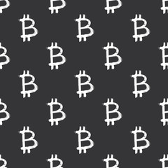 Bitcoin sign icon brush lettering seamless pattern, Grunge calligraphic symbols background, vector illustration