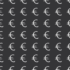 Euro sign icon brush lettering seamless pattern, Grunge calligraphic symbols background, vector illustration