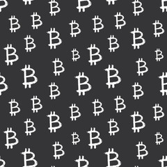 Bitcoin sign icon brush lettering seamless pattern, Grunge calligraphic symbols background, vector illustration