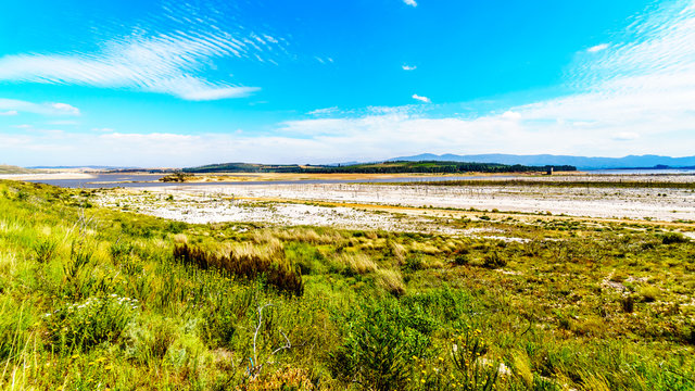 Extremely low water level in the Theewaterkloof Dam or TWK Dam due to extensive drought. The dam is a major reservoir for the water supply for the Cape Town area