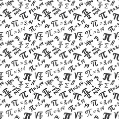 Pi symbol seamless pattern vector illustration. Hand drawn sketched Grunge mathematical signs and formulas, Vector illustration - obrazy, fototapety, plakaty