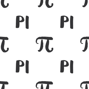 Pi symbol seamless pattern vector illustration. Hand drawn sketched Grunge mathematical signs and formulas, Vector illustration